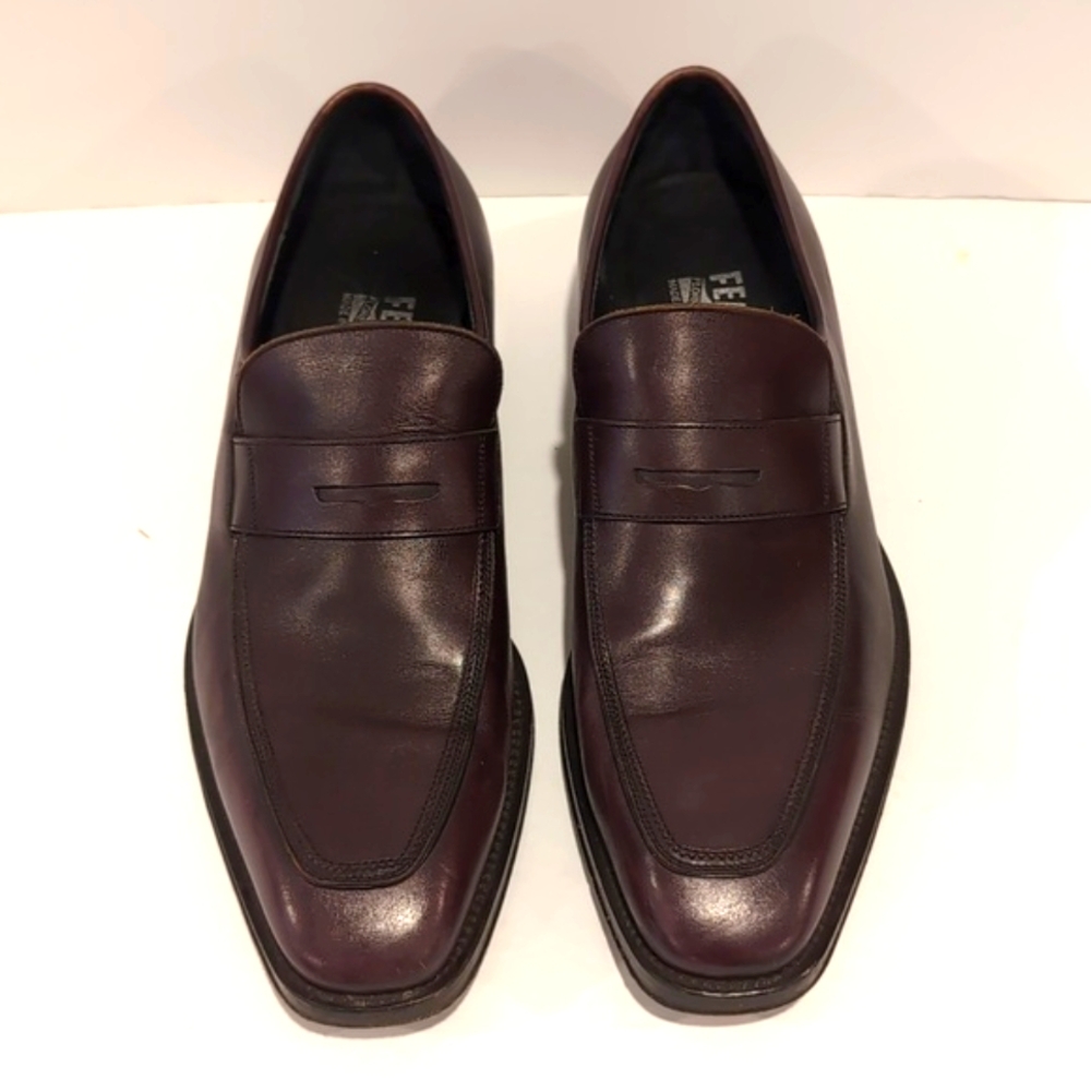 Salvatore Ferragamo Burgundy Brown Leather Penny Loafers Size 8 - Picture 2 of 15